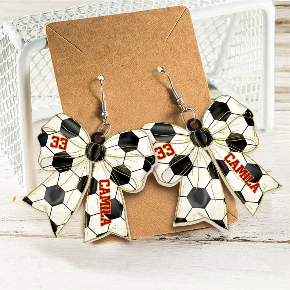 Personalized Name and Number Sports Ball Bow Earrings, Custom Acrylic Sports Jewelry, Birthday/Appreciation Gift for Sports Players/Coaches/Teammates