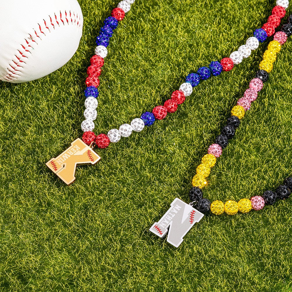 Custom Baseball Softball Sports Rhinestone Beaded Drip Necklace
