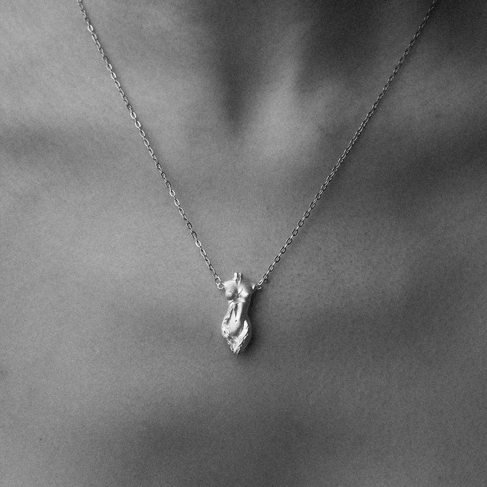 Sterling Silver Human Body Sculpture Pendant – Minimalist Artistic Figure Necklace for Men and Women, Unique Gift for Art Lovers