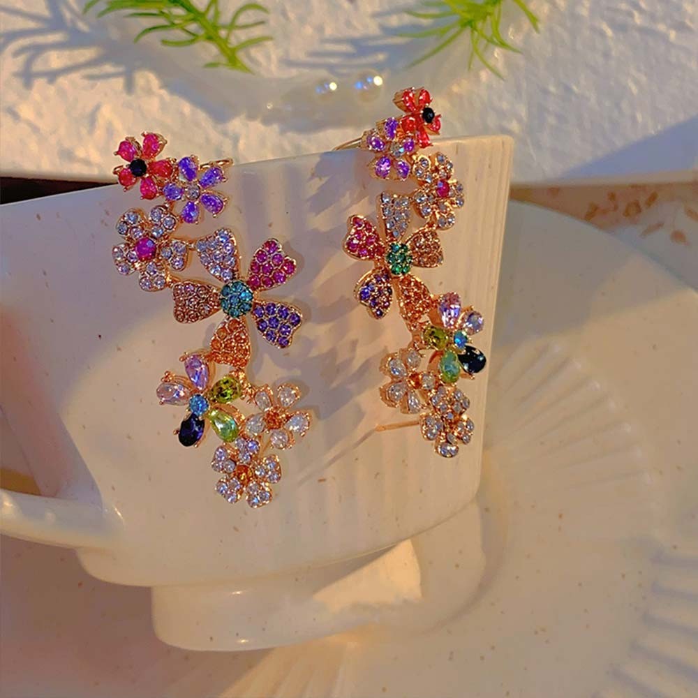 Colorful Crystal Flower Ear Cuff – Non-Pierced Cartilage Earrings, No Piercing Silver or Gold Ear Jewelry, Spiritual Gift for Her