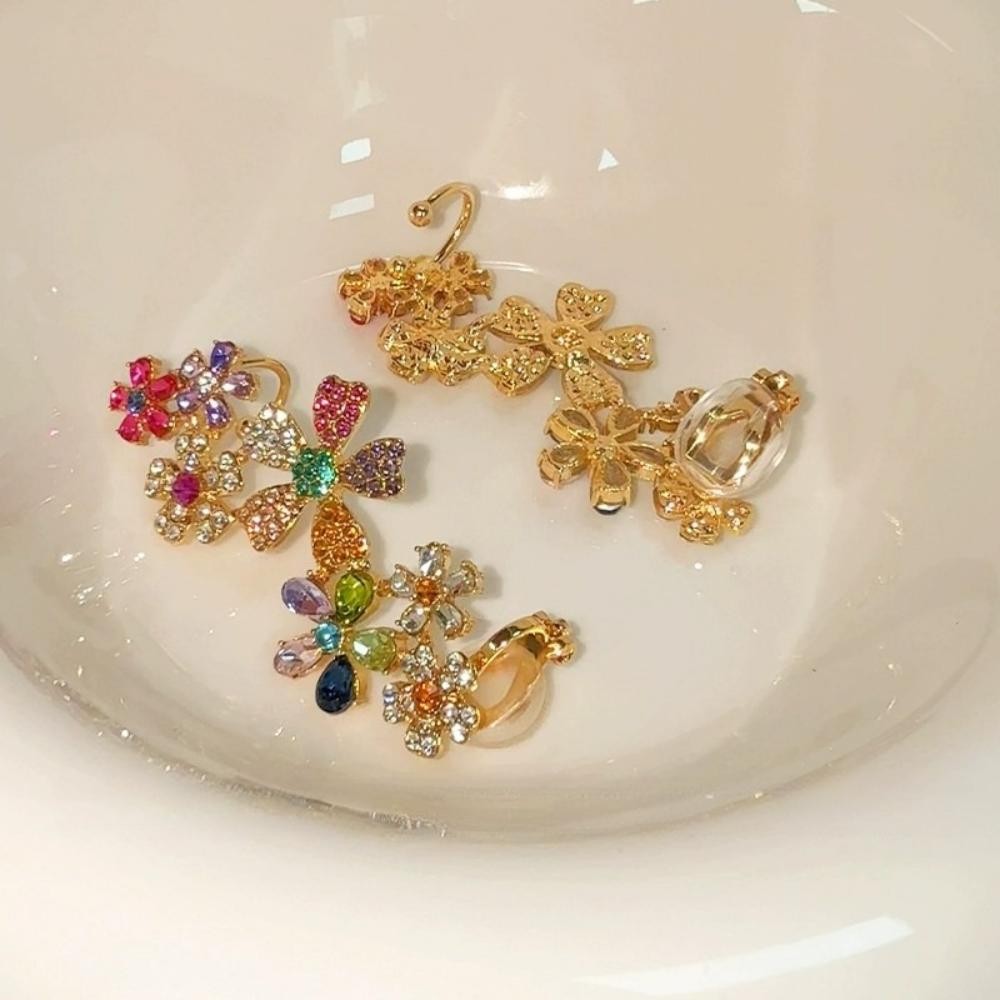 Colorful Crystal Flower Ear Cuff – Non-Pierced Cartilage Earrings, No Piercing Silver or Gold Ear Jewelry, Spiritual Gift for Her