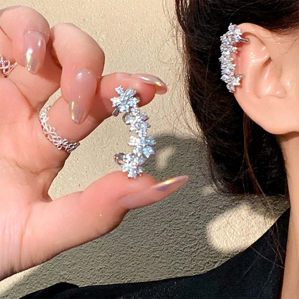 Colorful Crystal Flower Ear Cuff – Non-Pierced Cartilage Earrings, No Piercing Silver or Gold Ear Jewelry, Spiritual Gift for Her