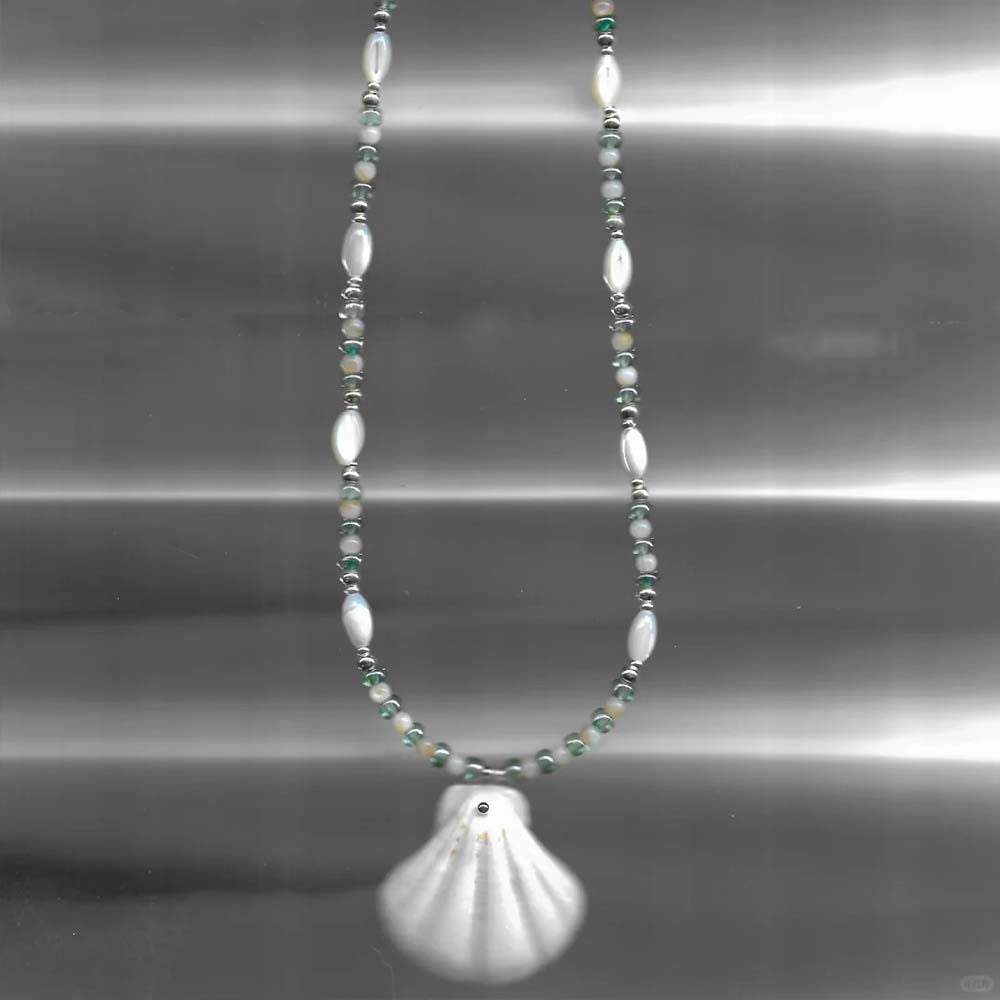 Sterling Silver Seashell Necklace – Natural Shell and Stone Pendant, Minimalist Summer Beach Jewelry, Gift for Women and Girls
