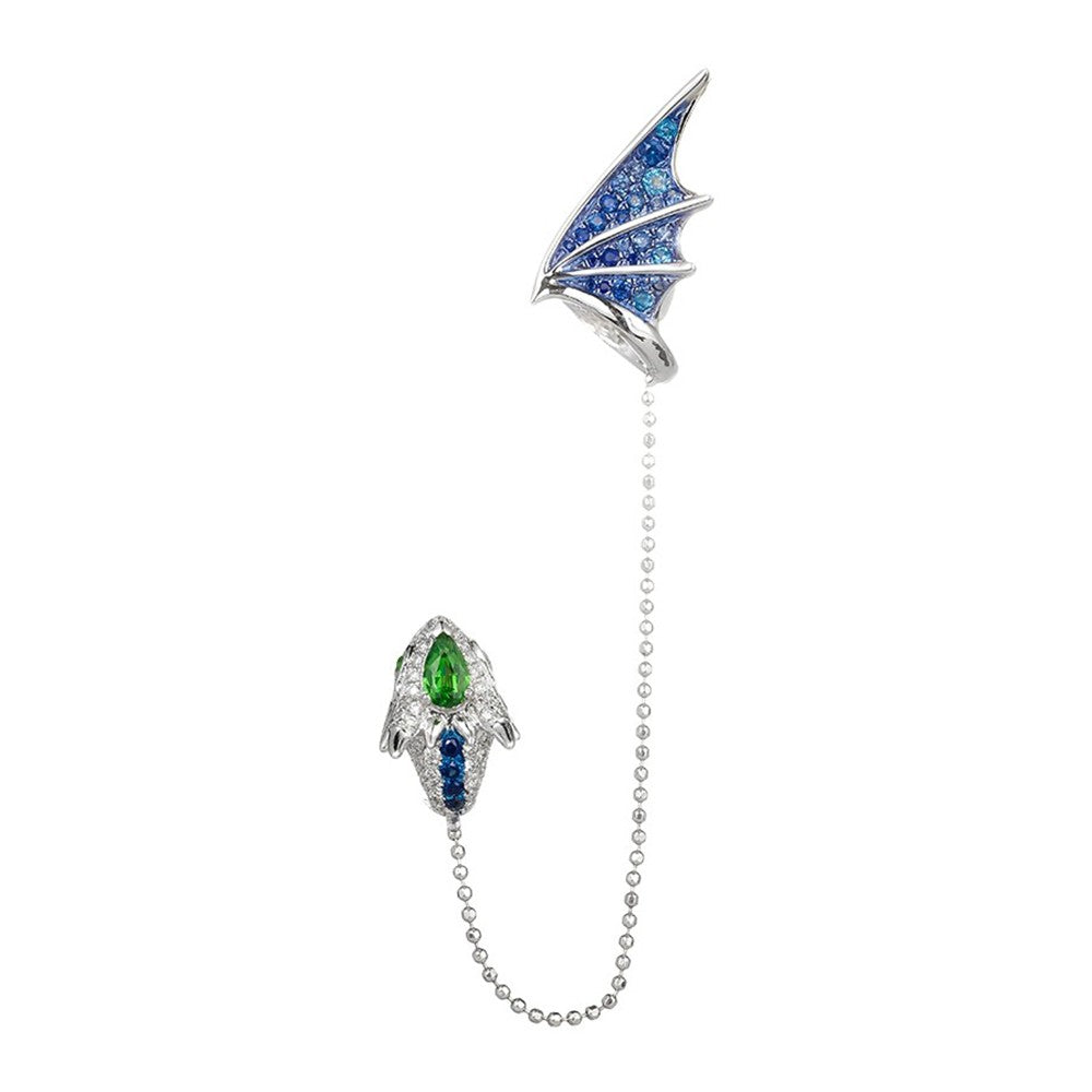 Fantasy Dragon Tassel Earring – 18K Gold Plated Silver Dangle Stud or Clip-On Ear Cuff, No Piercing Cartilage Jewelry for Women & Teens