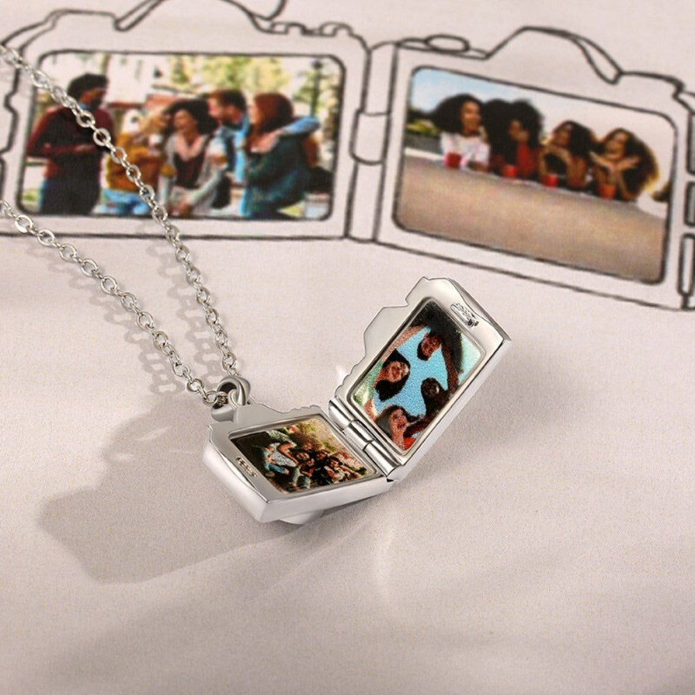 Unique Camera Custom Photo Locket Necklace – Vintage Pendant with Dual Photo Compartments, Personalized Memory Jewelry Gift for Women