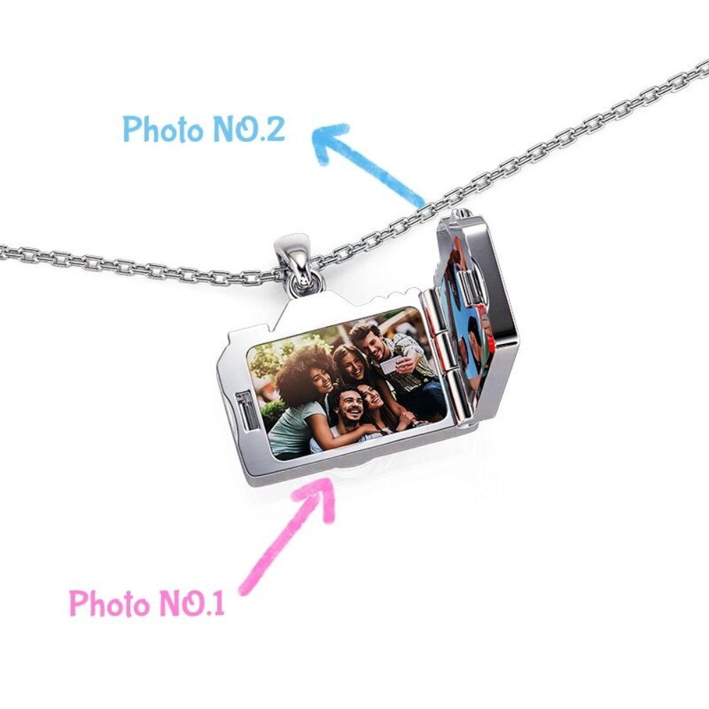 Unique Camera Custom Photo Locket Necklace – Vintage Pendant with Dual Photo Compartments, Personalized Memory Jewelry Gift for Women