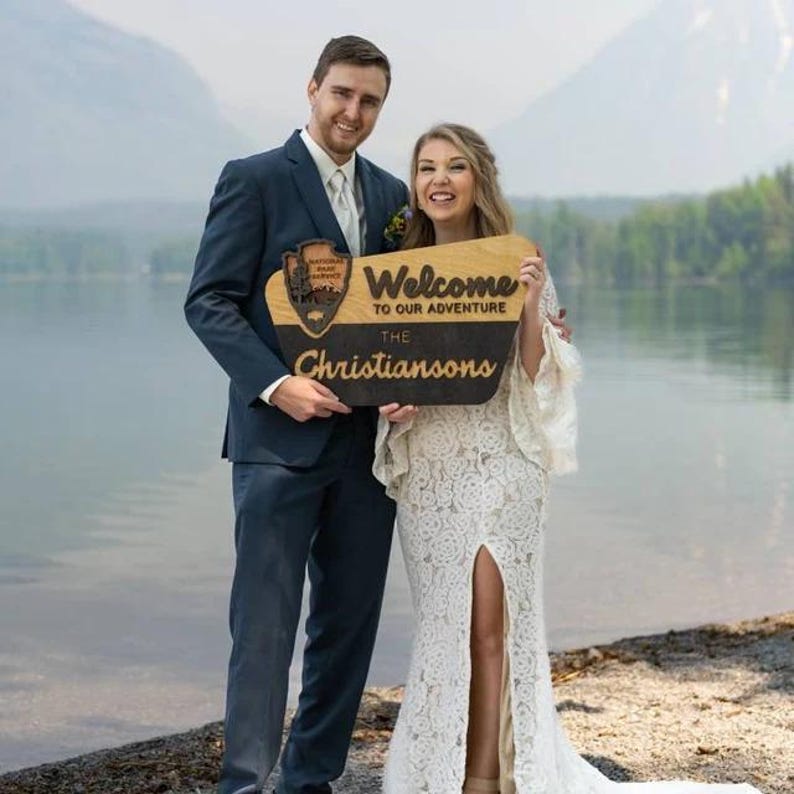 National Park Welcome Sign - family name sign, custom national park sign layered laser cut & engraved, national park wedding sign