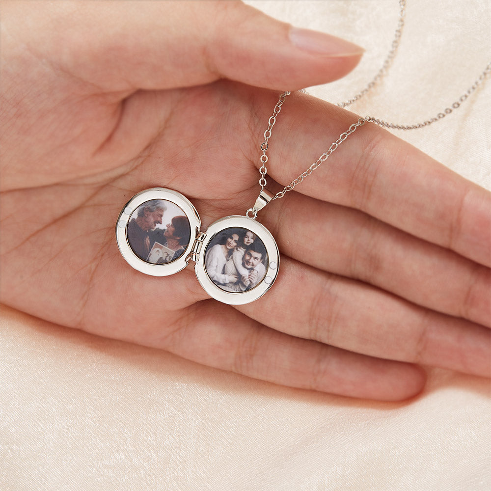 Personalized Birth Flower Locket Necklace with Memorial Photo, Custom Name Engraved Sterling Silver Necklace for Women, Gift for Mom/Grandma/Family