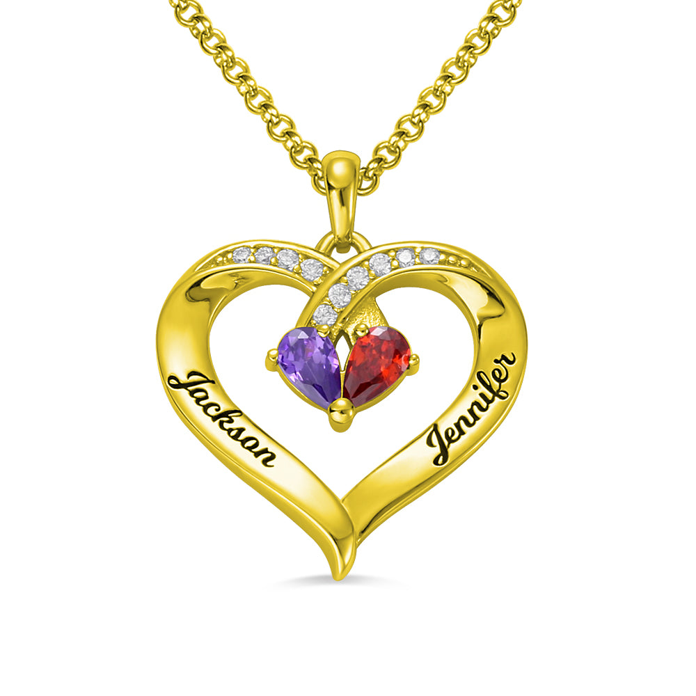 Forever Together Engraved Birthstone Necklace in Gold