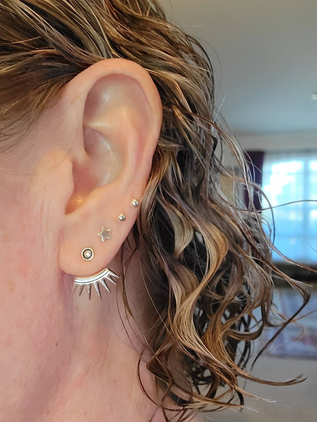 Sterling Silver Ear Jacket Earrings Sunshine Ear Cuff Earrings Boho Jewelry Gift for Her Best Christmas Gift - JKT001