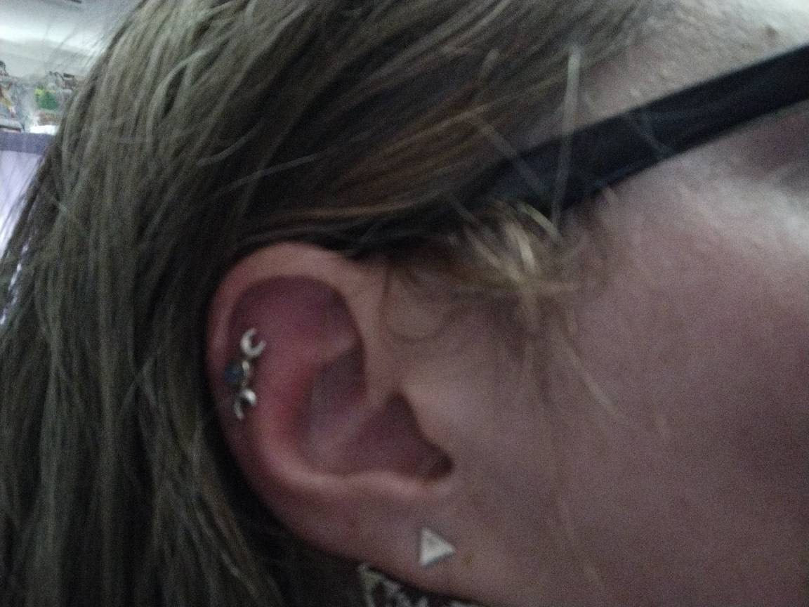 Hecate Symbol Earring • Goddess of Witchcraft and Magic Jewelry • Twin Moons Helix Earring • Moonstone Cartilage Silver Piercing - CRT004
