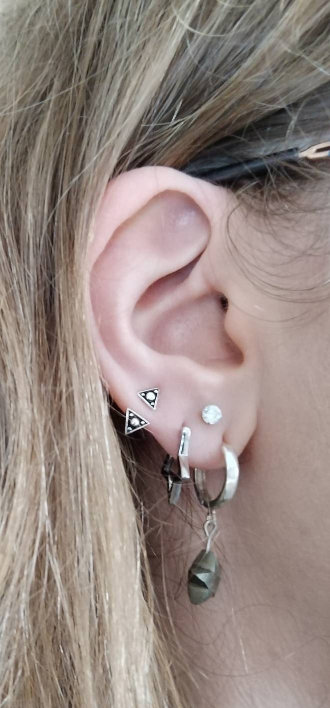 Sterling Silver Triangle Ear Jacket Earrings Ear Cuff Earrings Modern Jewelry Gift for Her - JKT007SSO