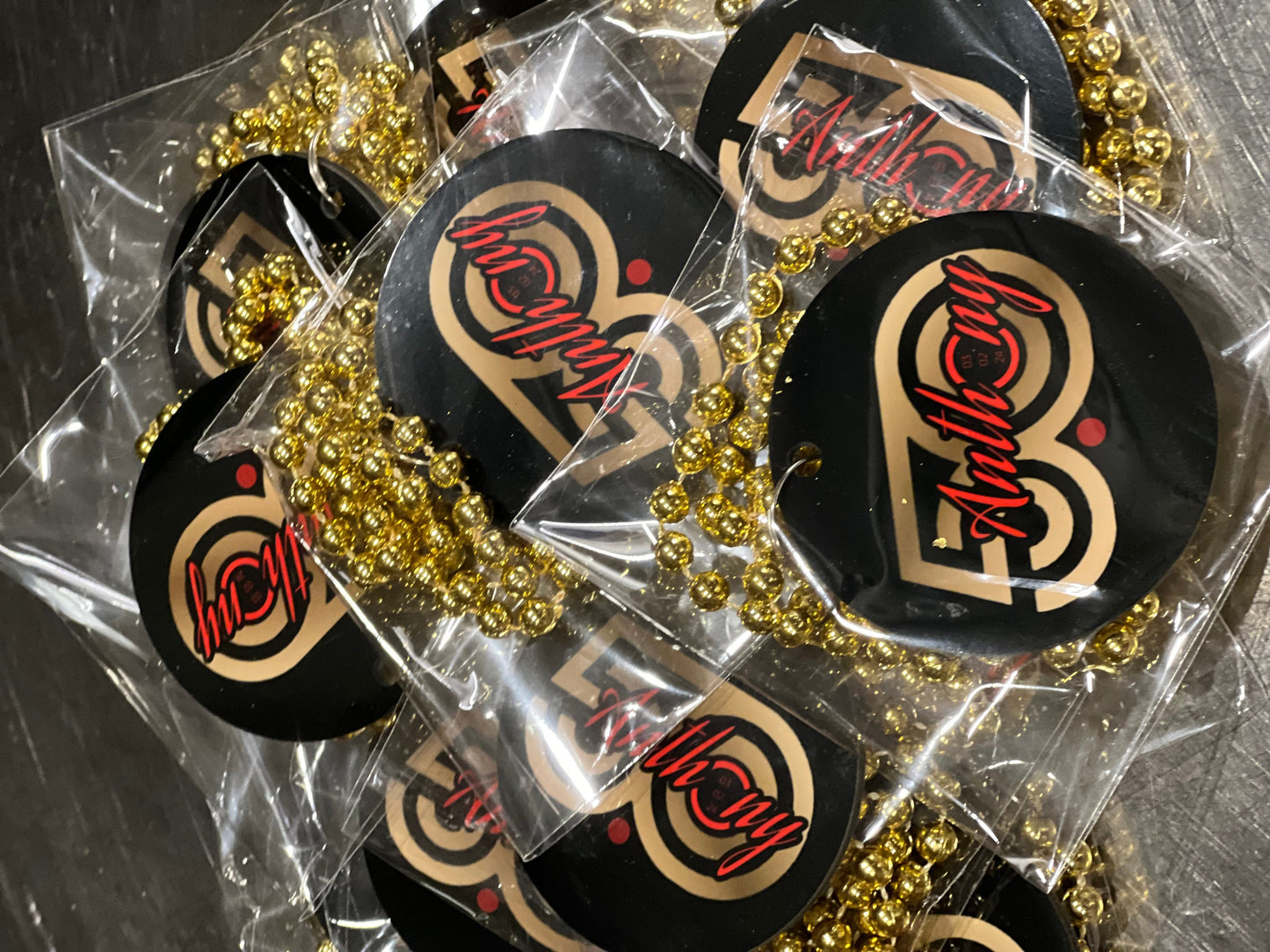 SINGLE-SIDED Mardi Gras Necklace Medallions - Customized with Full Color artwork (use a pre-made design or send in your own). Bulk packs.