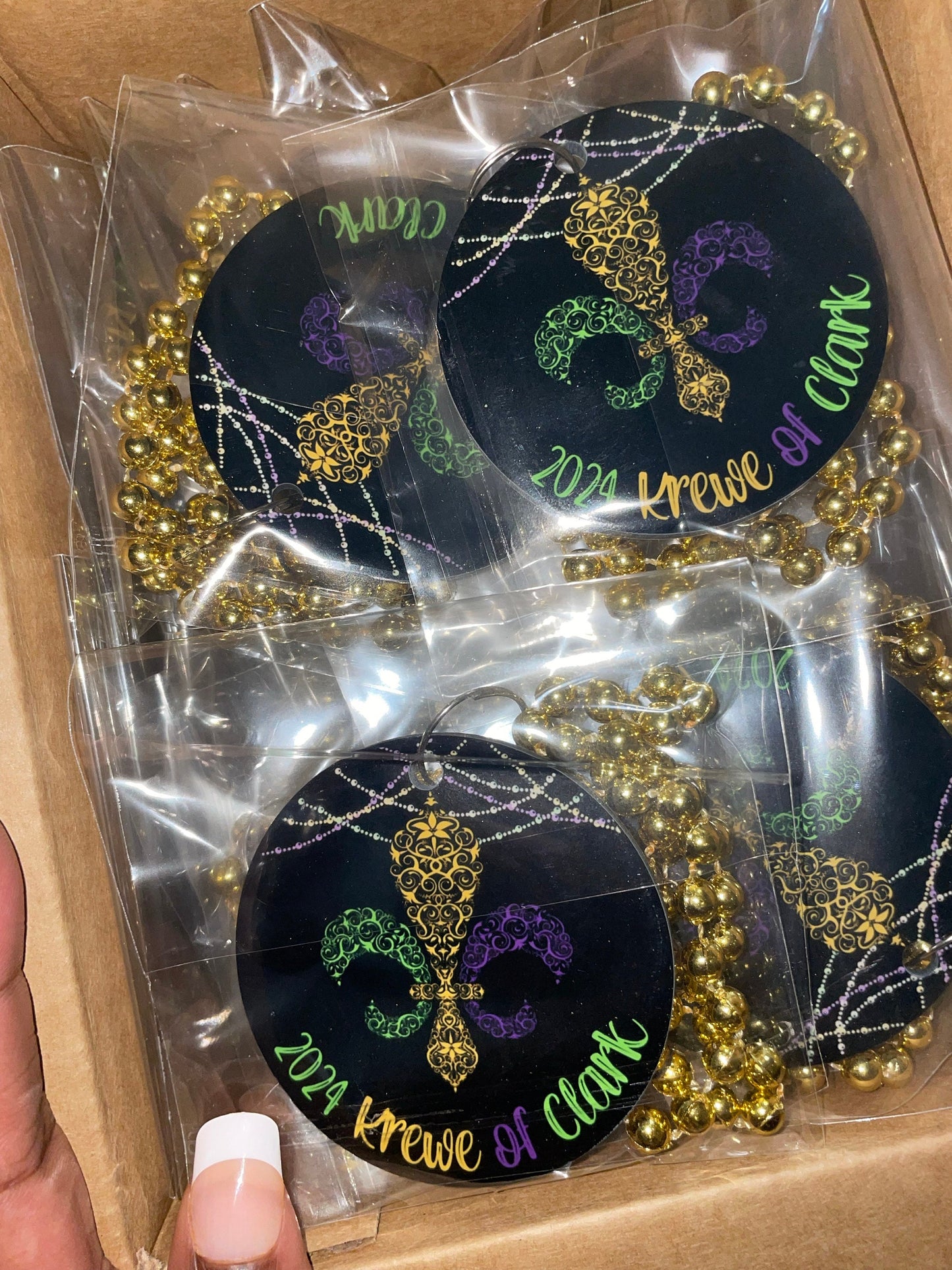 SINGLE-SIDED Mardi Gras Necklace Medallions - Customized with Full Color artwork (use a pre-made design or send in your own). Bulk packs.