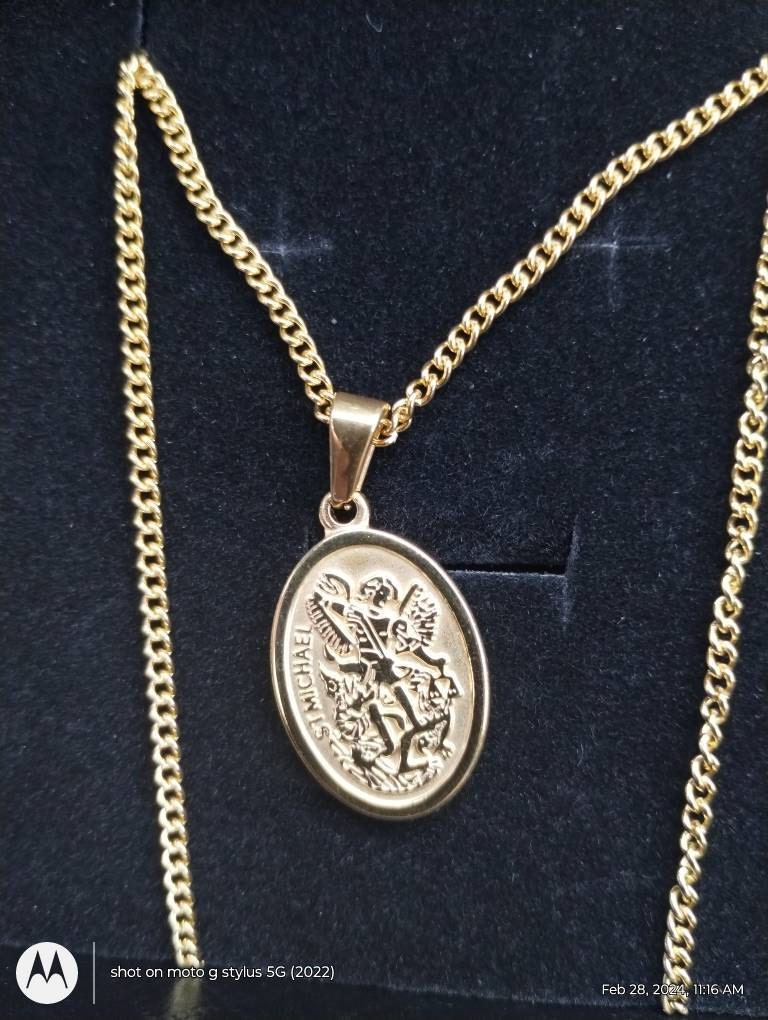 18k Gold St Michael Pendant Saint Michael Medal Man Pendant Man Necklace for Men Pendant for Men Gold Man Necklace Gift Mans Gift For Dad