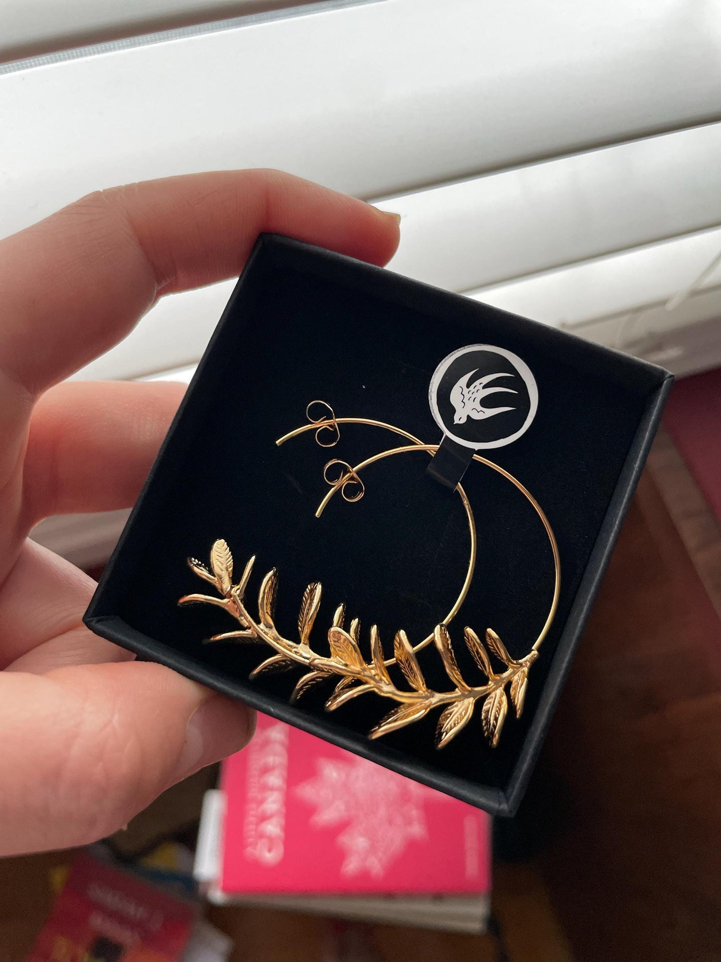Rosemary Leaf Hoop Earrings, Gold Silver Leaf Hoop Earrings, Realistic Twig Branch Earrings, Gift for Best Friend, 30th Birthday Gift