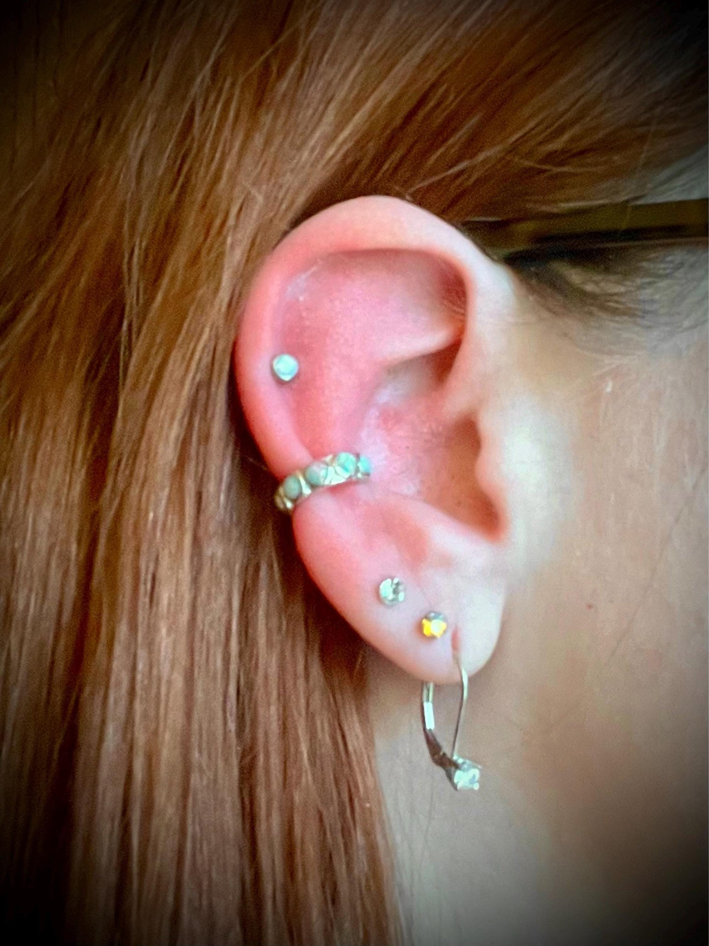 Sterling Silver Ear Cuff Earring Blue Opal Stones Inlay Ear Wrap Earrings Modern Jewelry Gift for Her - ECU009