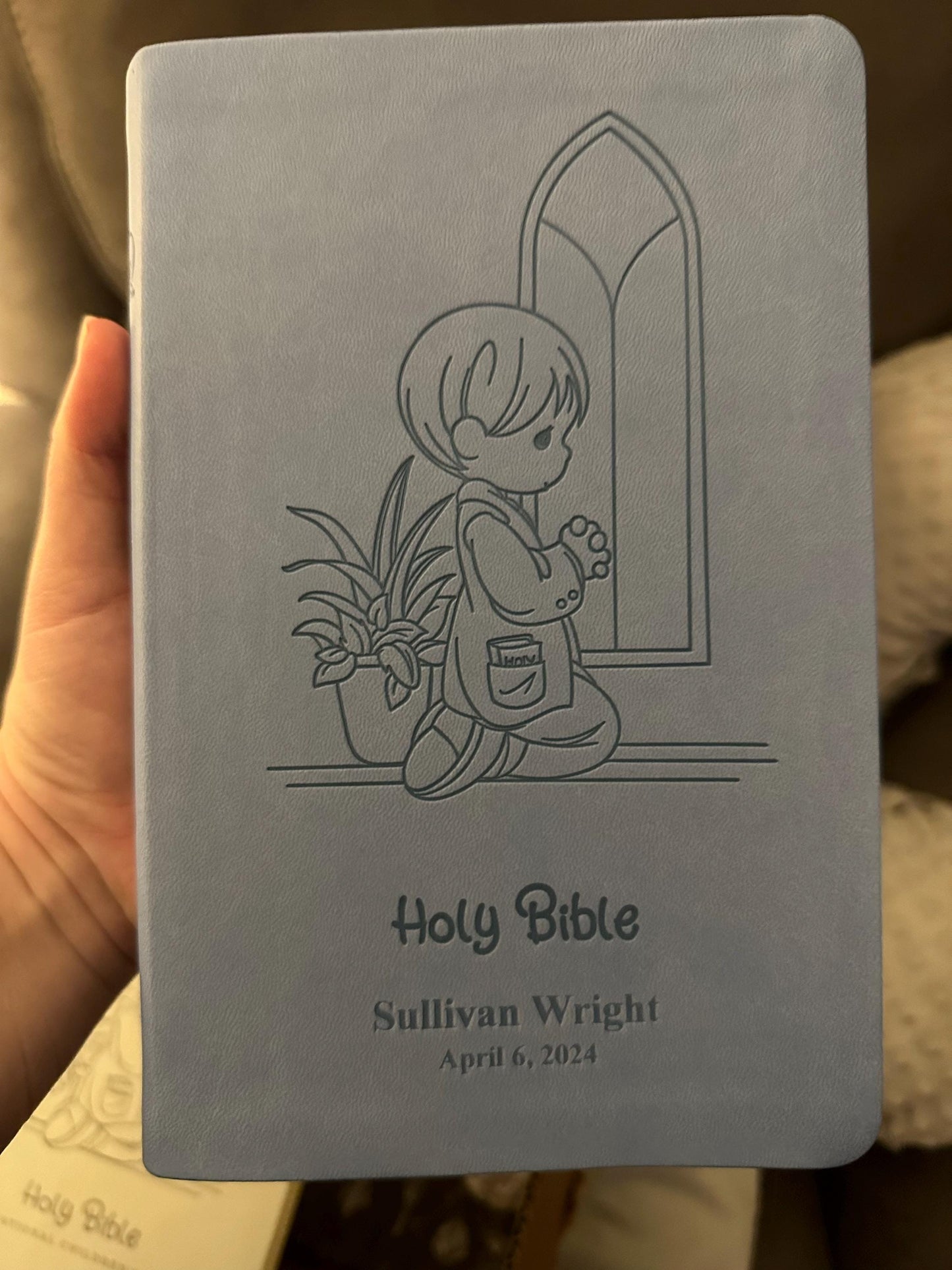 Personalized Precious Moments Bible Notebook, Religious Keepsake, For Kids, For Baptism, For Christening, ICB Version, Choose Blue or Pink