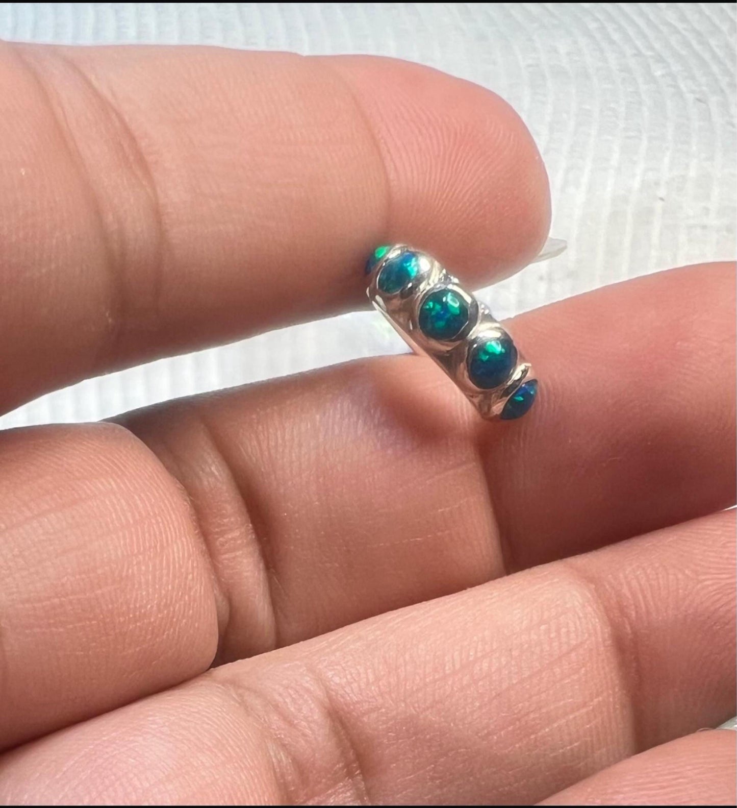 Sterling Silver Ear Cuff Earring Blue Opal Stones Inlay Ear Wrap Earrings Modern Jewelry Gift for Her - ECU009