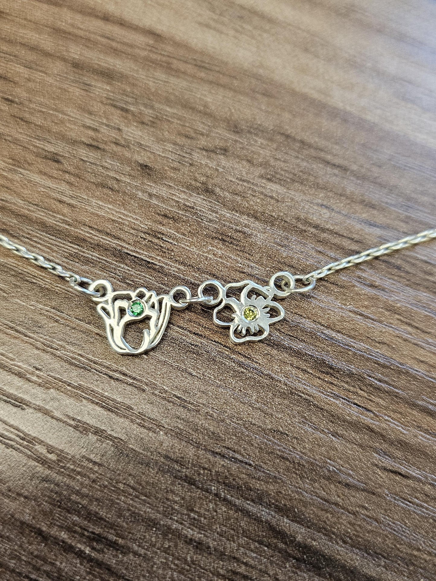 Custom Birthflower Necklace with Birthstone, Family Birth Flower Necklacce, Birth Month Necklace, Bridesmaids Gift for Her, Mothers Day Gift