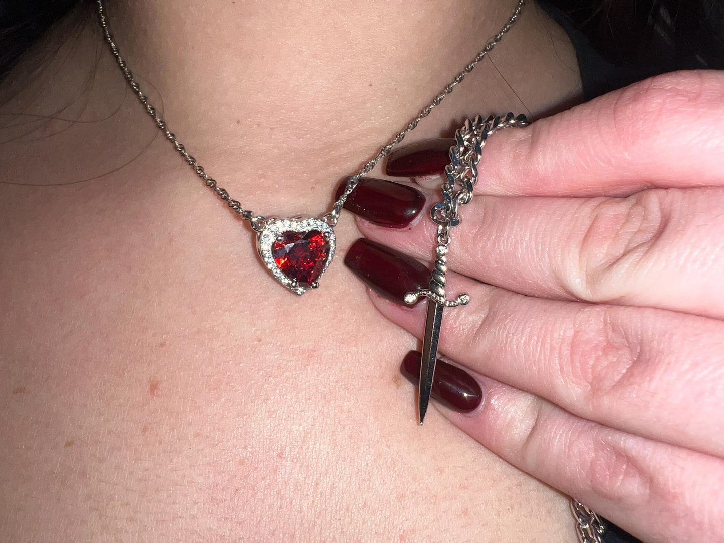 Heart and Sword Necklace - Couple Necklaces - 2pcs Necklace - Silver Plated