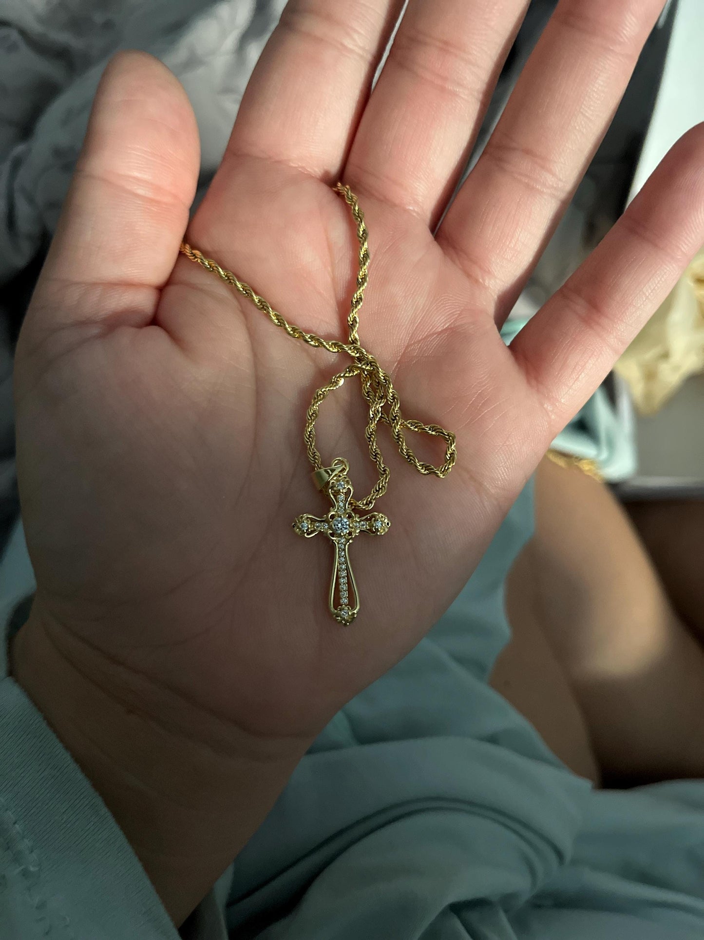 Gold Filled Cross Necklace Gold Religious Cross Charm Unisex Women Men Necklace Pray Christian Faith Pendant WATERPROOF Everyday Jewelry