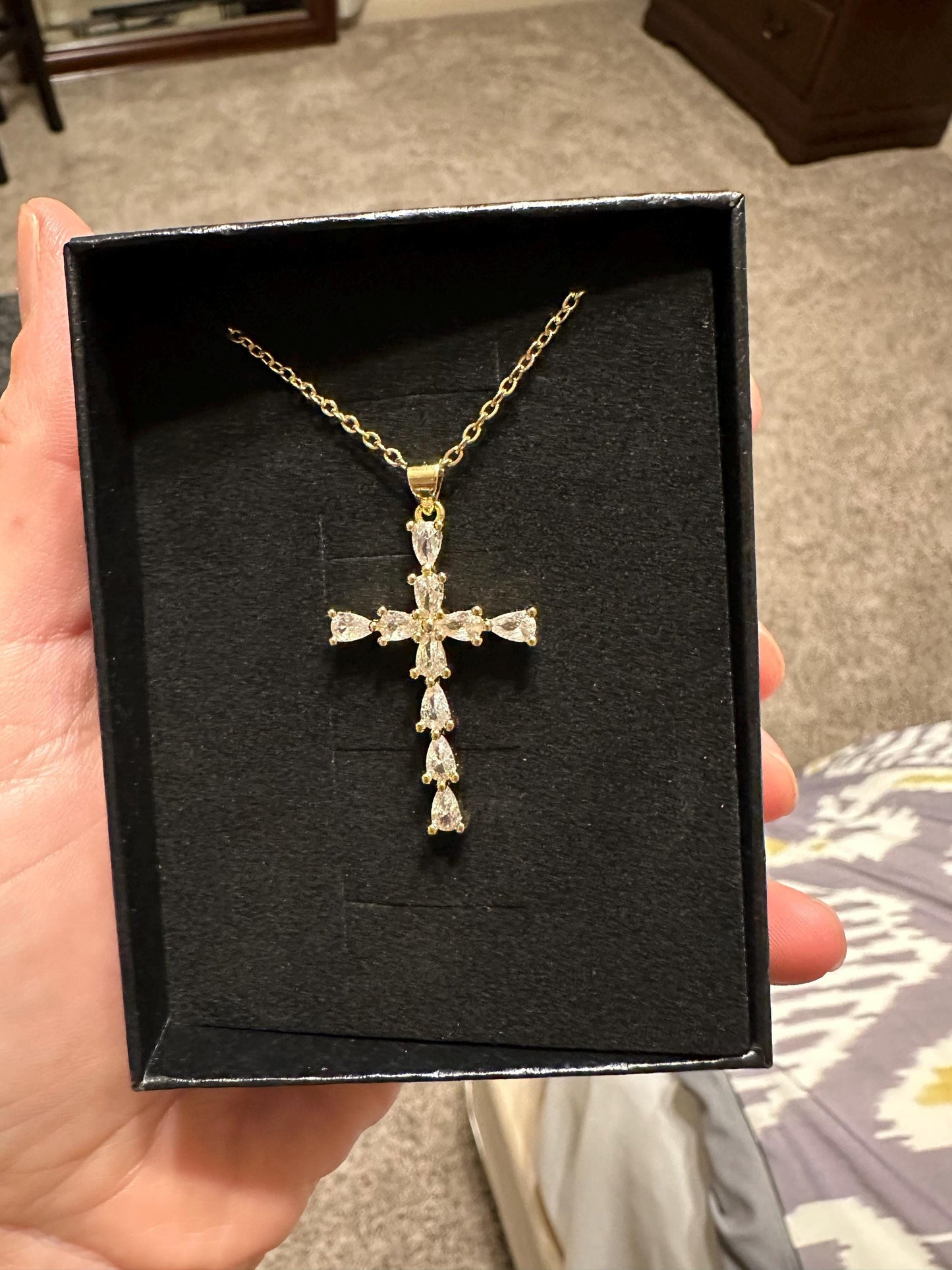 Gold Filled Cross Necklace Gold Religious Cross Charm Unisex Women Men Necklace Pray Christian Faith Pendant WATERPROOF Everyday Jewelry