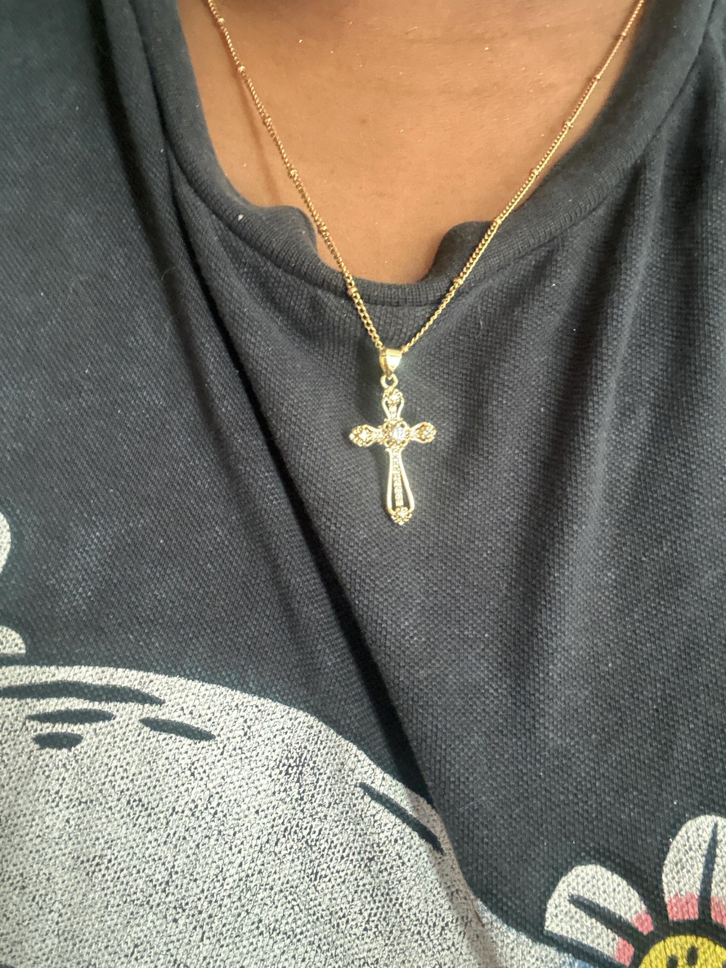 Gold Filled Cross Necklace Gold Religious Cross Charm Unisex Women Men Necklace Pray Christian Faith Pendant WATERPROOF Everyday Jewelry
