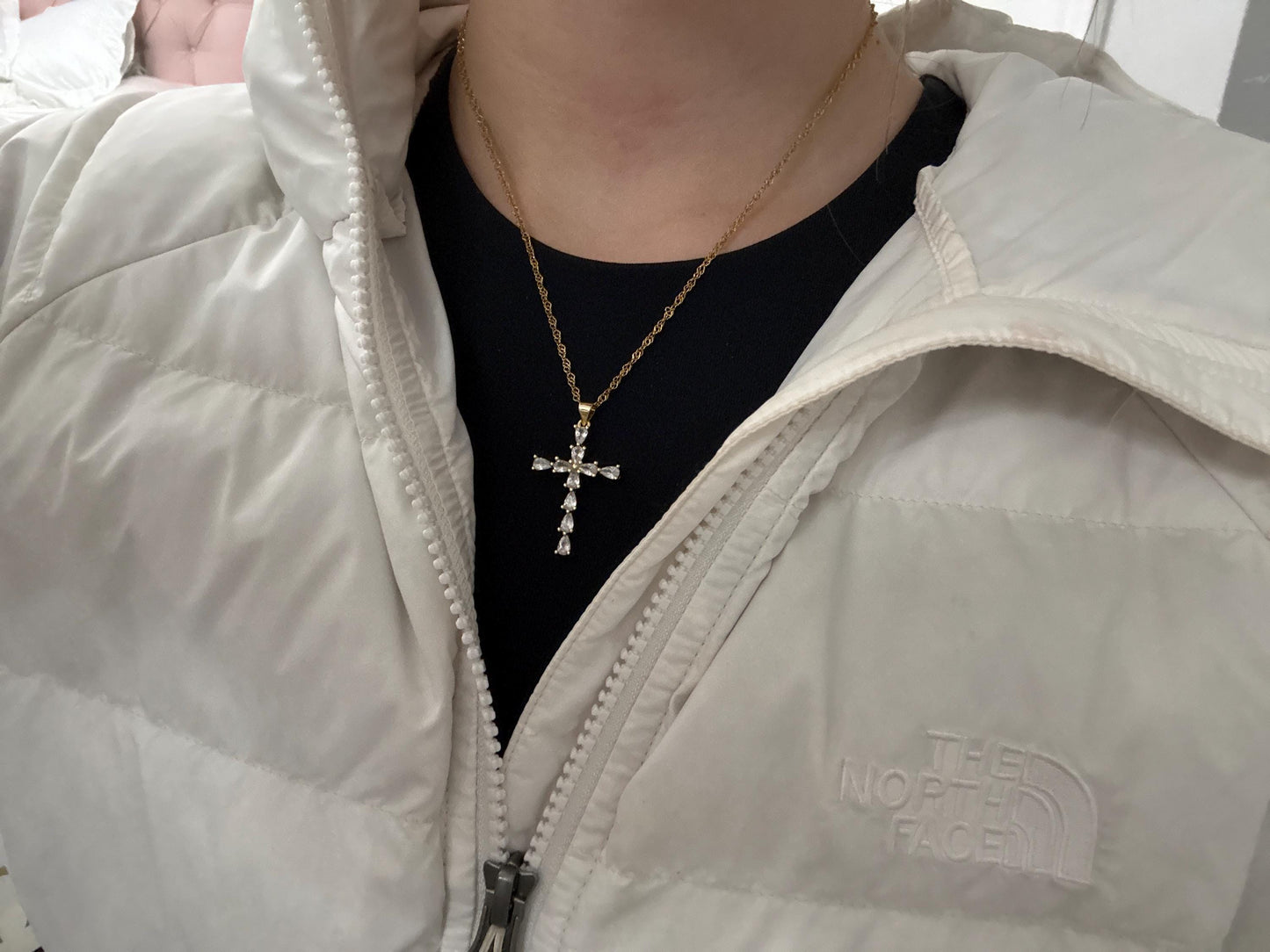 Gold Filled Cross Necklace Gold Religious Cross Charm Unisex Women Men Necklace Pray Christian Faith Pendant WATERPROOF Everyday Jewelry