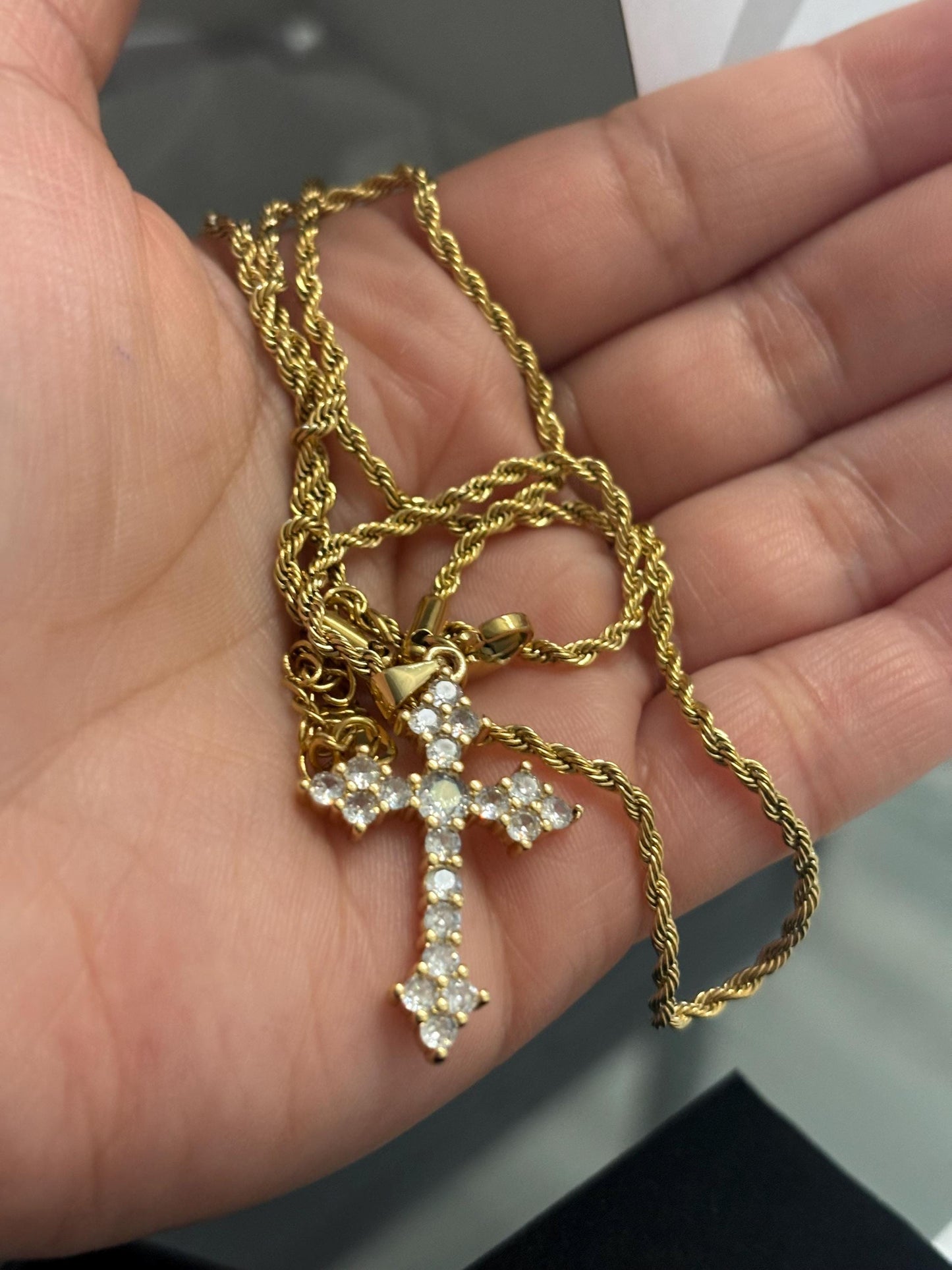 Gold Filled Cross Necklace Gold Religious Cross Charm Unisex Women Men Necklace Pray Christian Faith Pendant WATERPROOF Everyday Jewelry