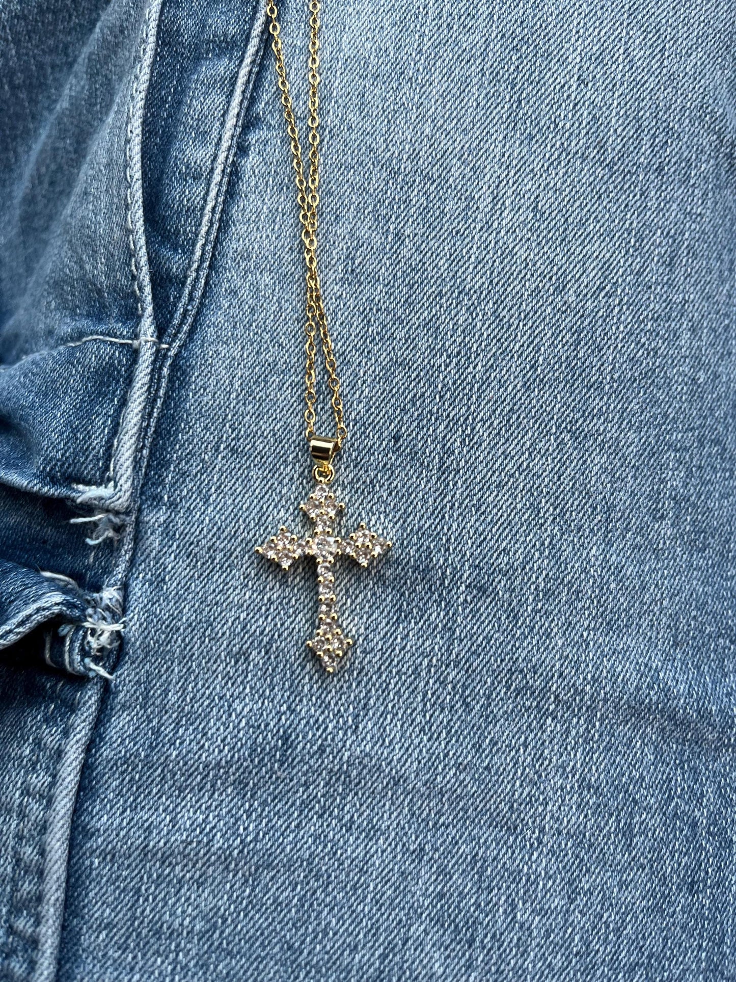 Gold Filled Cross Necklace Gold Religious Cross Charm Unisex Women Men Necklace Pray Christian Faith Pendant WATERPROOF Everyday Jewelry