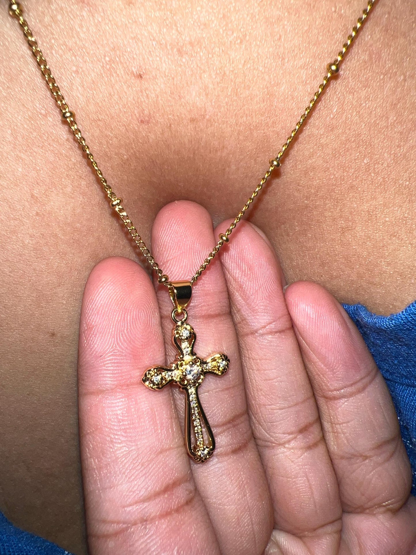 Gold Filled Cross Necklace Gold Religious Cross Charm Unisex Women Men Necklace Pray Christian Faith Pendant WATERPROOF Everyday Jewelry