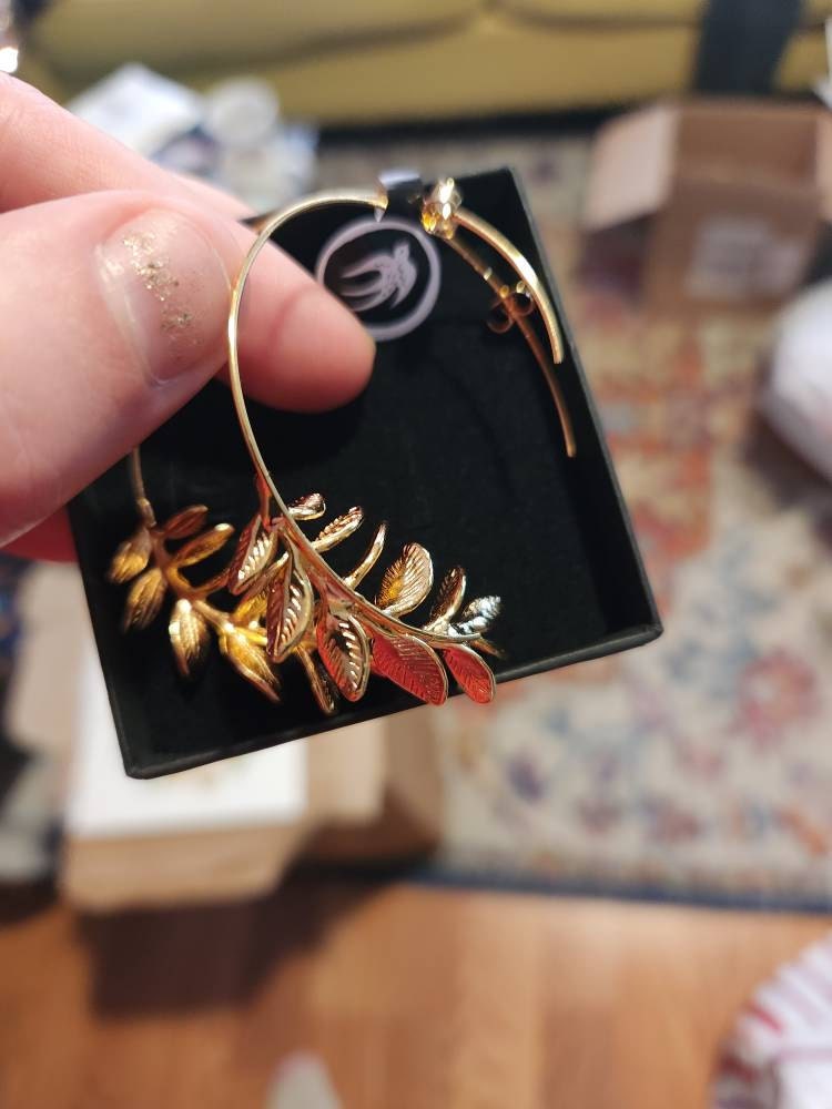 Rosemary Leaf Hoop Earrings, Gold Silver Leaf Hoop Earrings, Realistic Twig Branch Earrings, Gift for Best Friend, 30th Birthday Gift