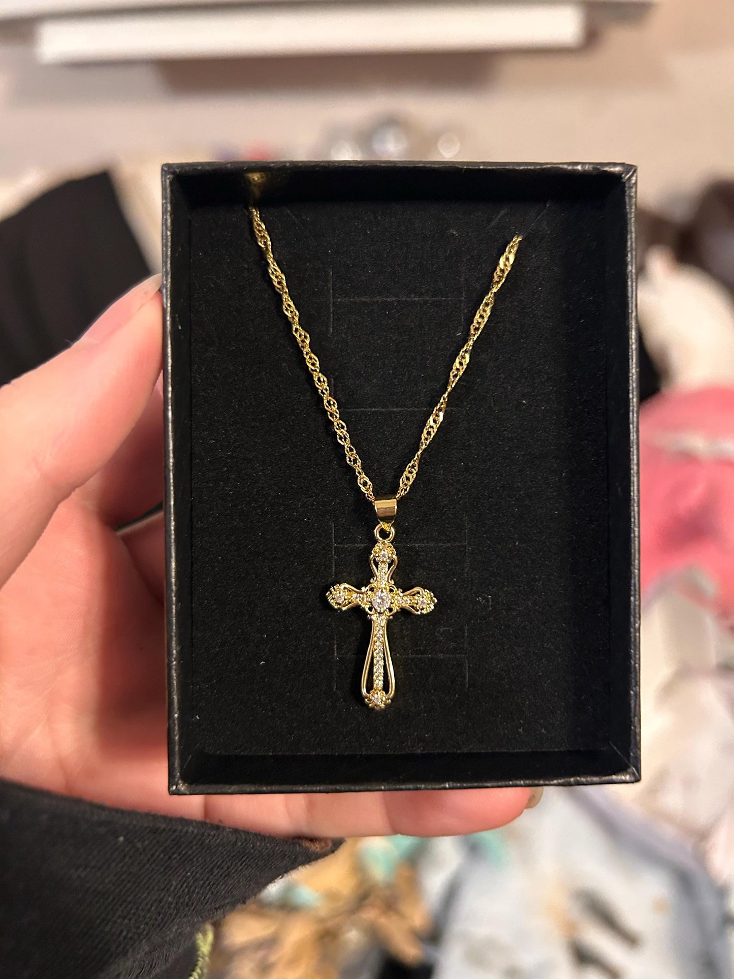 Gold Filled Cross Necklace Gold Religious Cross Charm Unisex Women Men Necklace Pray Christian Faith Pendant WATERPROOF Everyday Jewelry