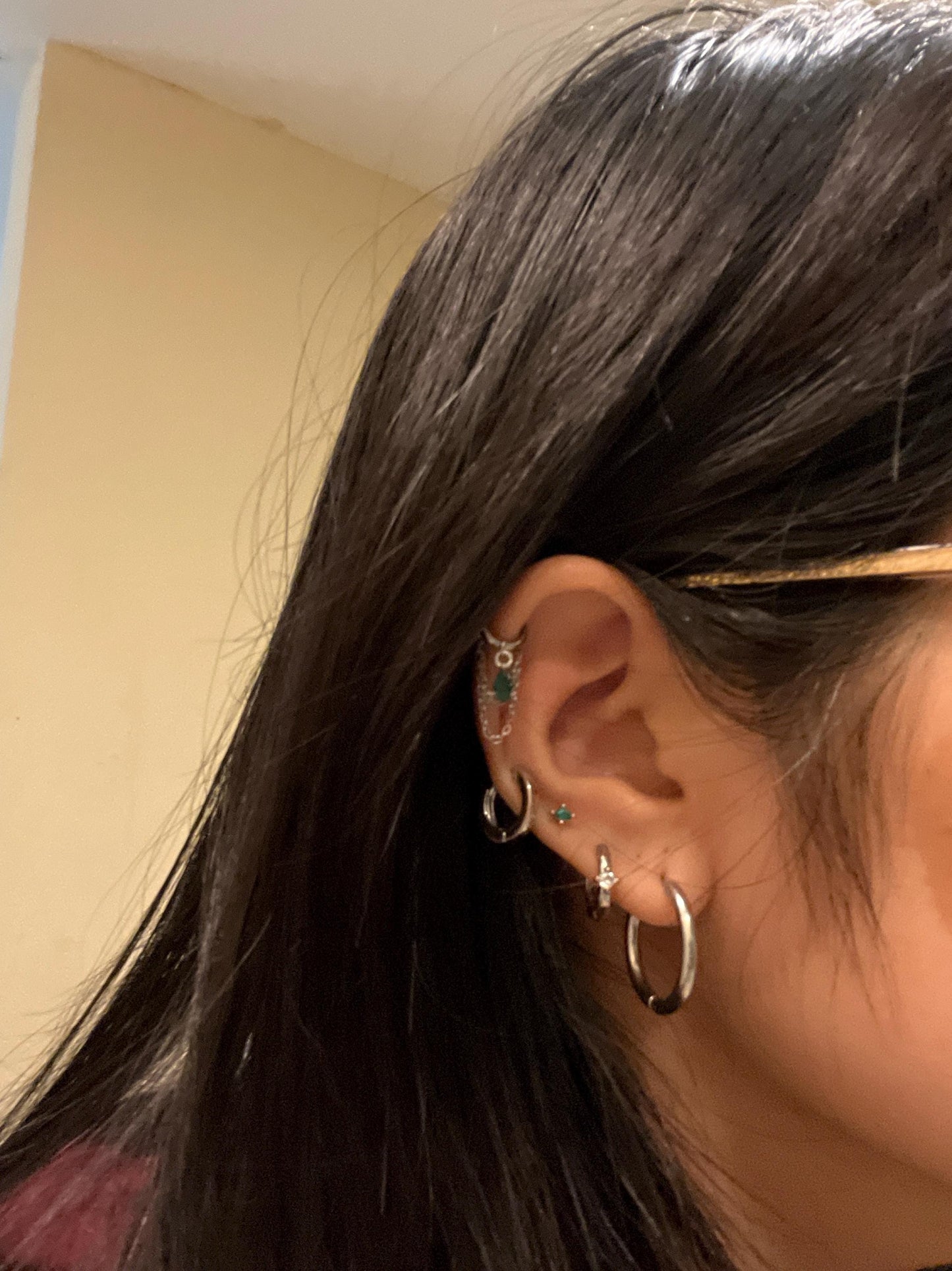 6mm-12mm Dainty Emerald Teardrop Double Chain Helix Piercing, hoop huggies, chain earrings, helix hoops, 16g 18g stainless