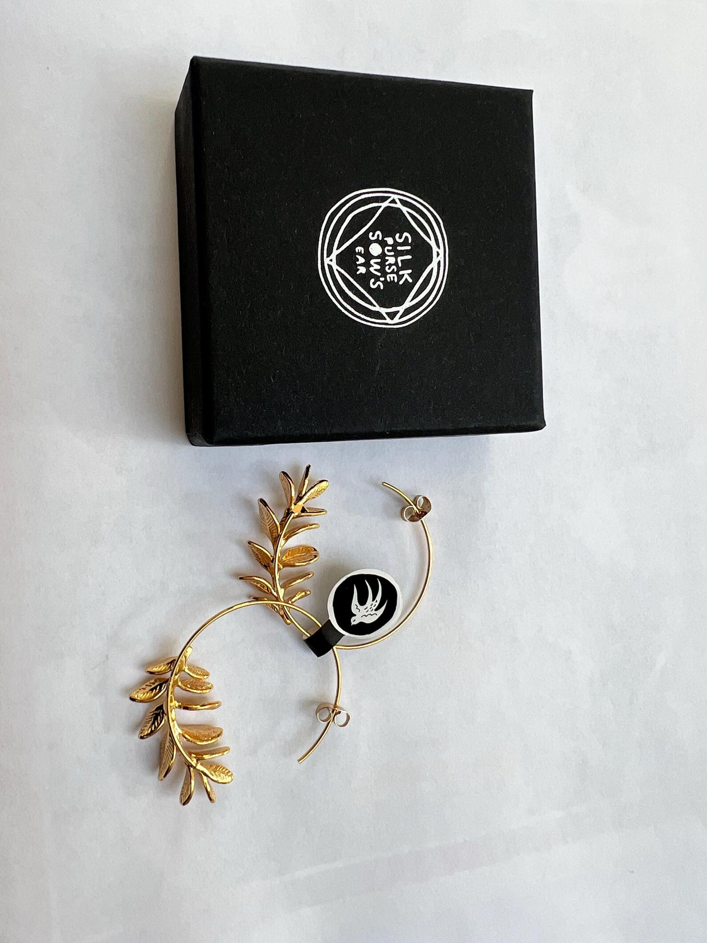 Rosemary Leaf Hoop Earrings, Gold Silver Leaf Hoop Earrings, Realistic Twig Branch Earrings, Gift for Best Friend, 30th Birthday Gift