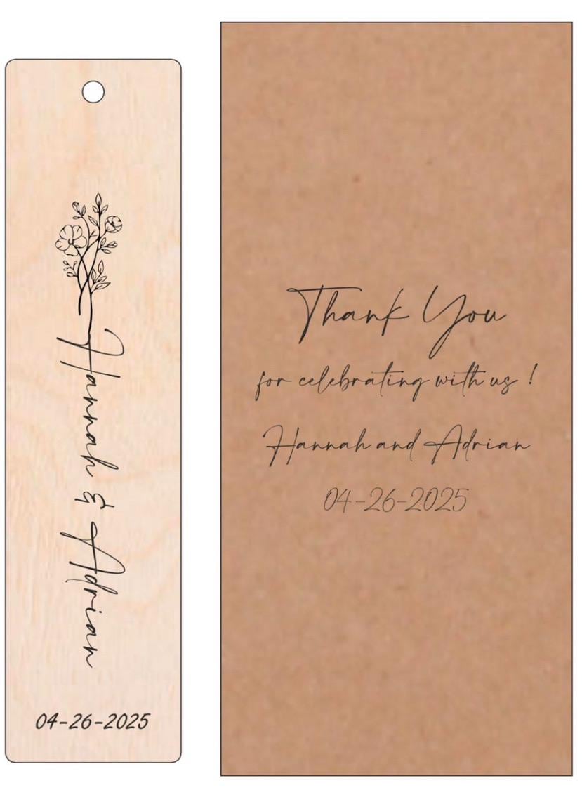 Personalized Wooden Bookmarks - Custom Wedding Favors, Party Gifts, Bridal Shower Keepsakes, Save the date