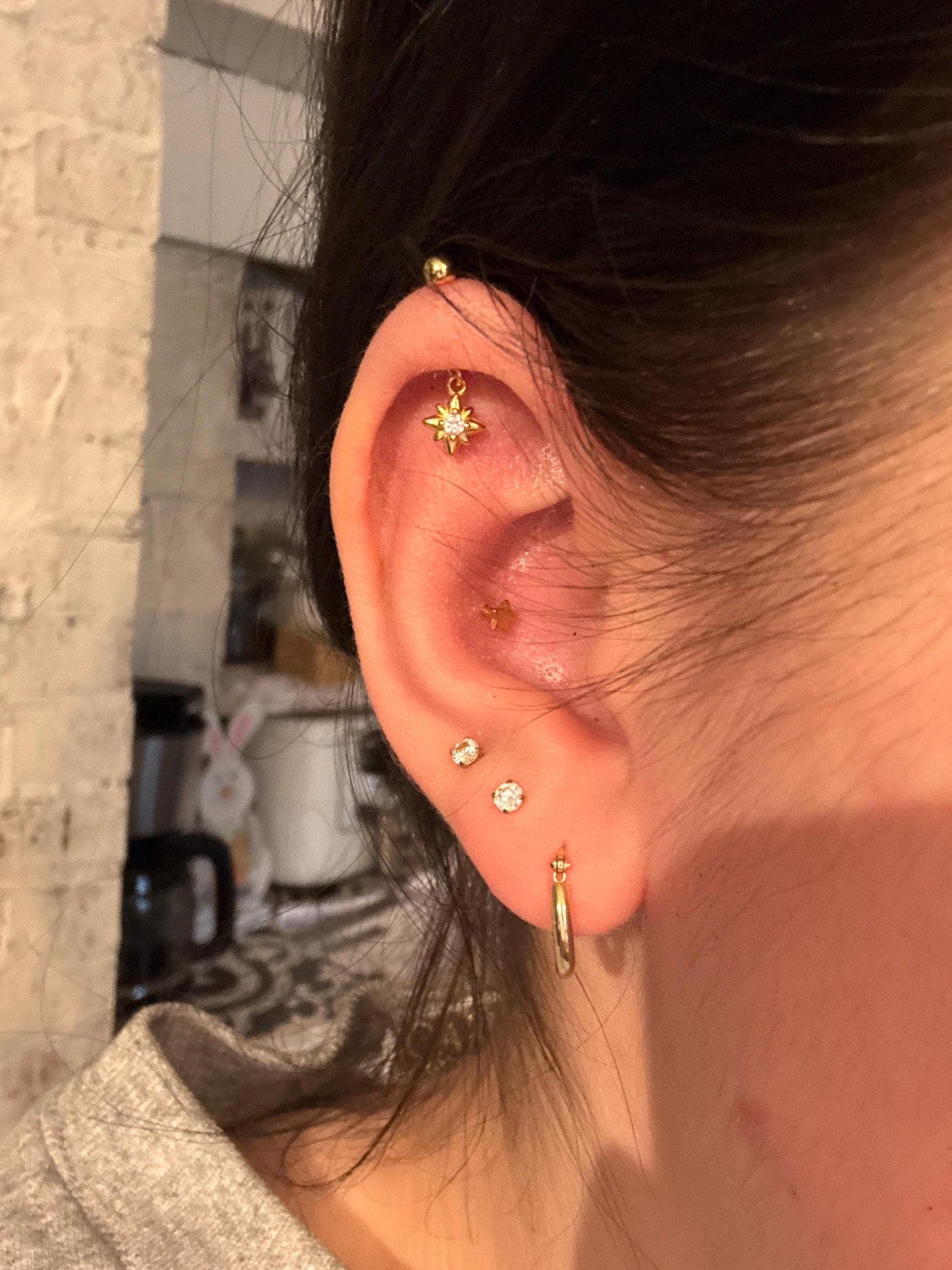 S925 Hexagram Helix Earring Stud, 18g Helix Piercing Jewelry, 6.5mm Cartilage Stud, Vertical Helix Ring, Tagus Helix Dangle Earring Stud