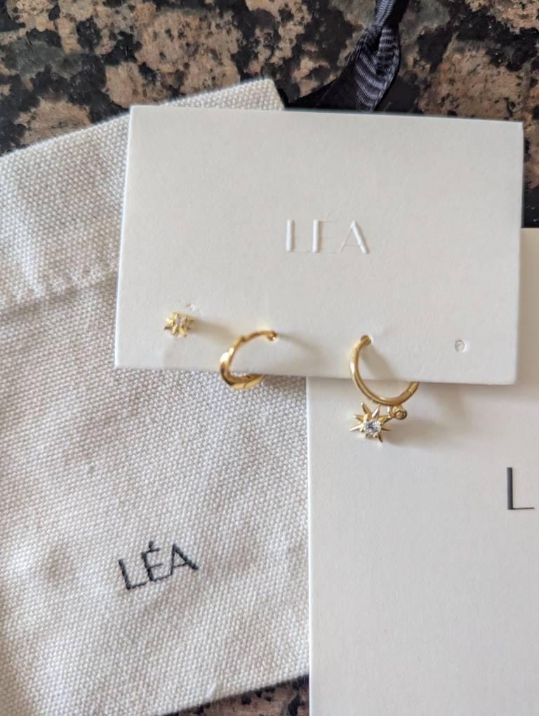 Starburst Dangle Everyday Hoop Earring Stack Set • Gift For Her • Bridesmaid Gift • 18K Gold Star Earrings Set • Gift Ready