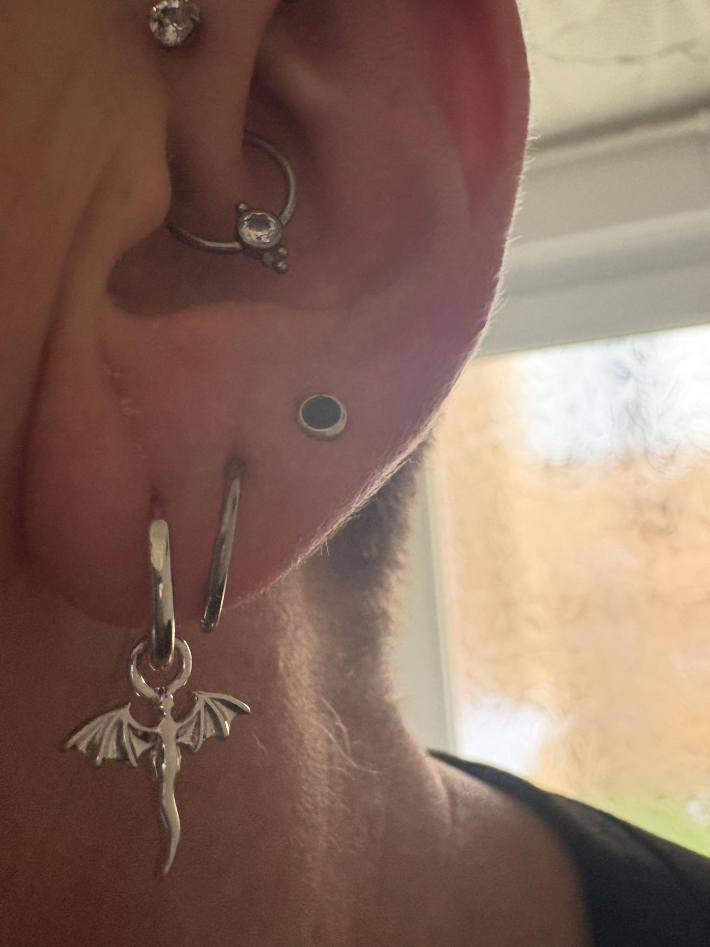 Tiny Dragon Huggie Hoop in Sterling Silver, Silver or Gold or Rose Gold, Dagon Dangle Hoop Earrings, Detachable and Interchangeable