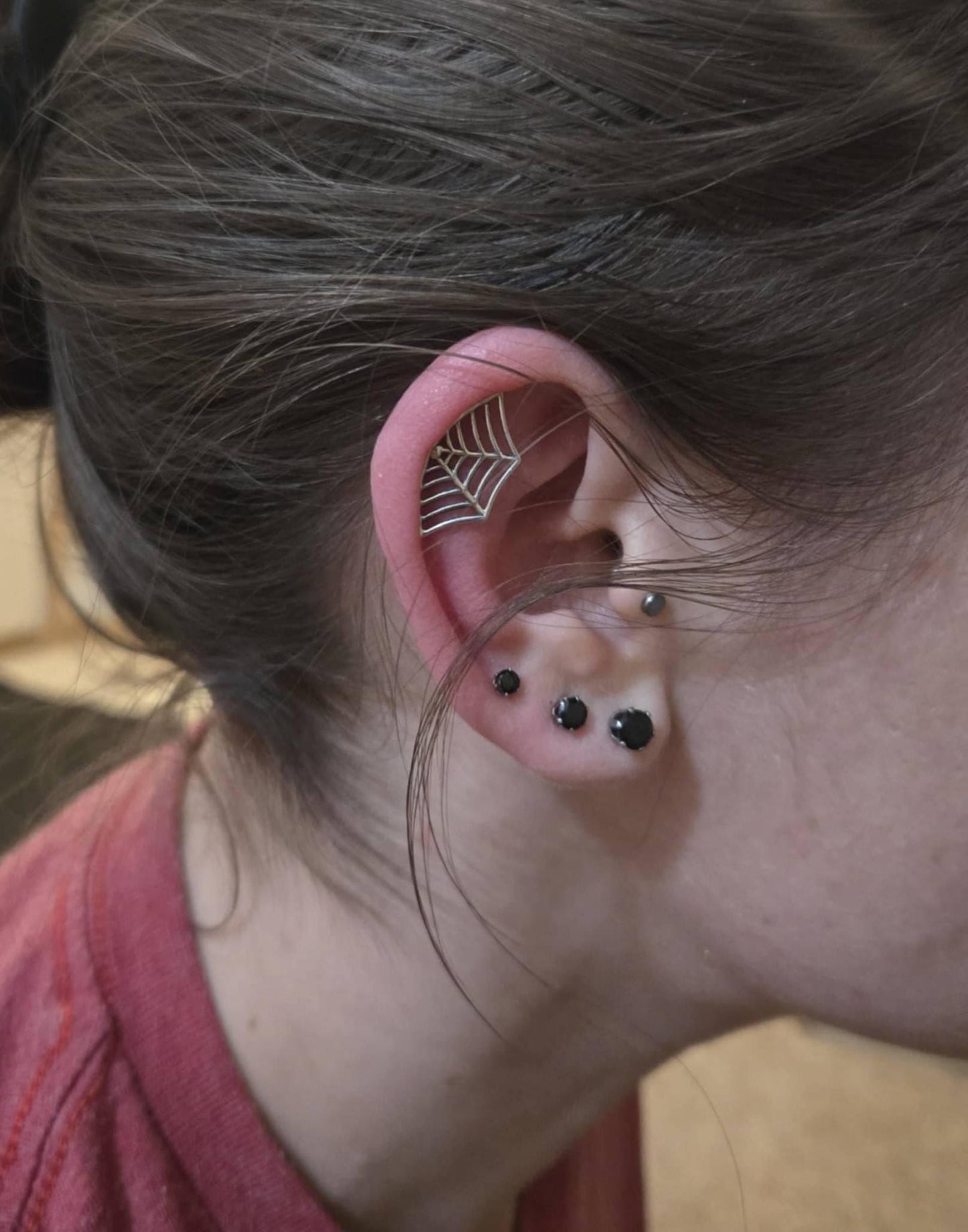 Spider Web Earring Gothic Jewelry • Cartilage Helix Piercing 20G 18G 16G • Halloween Witchy Silver Jewelry • Goth Punk Tattoo Earring CRT015