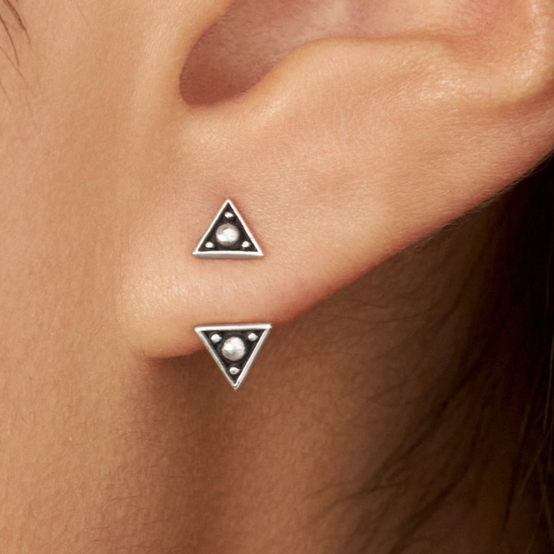 Sterling Silver Triangle Ear Jacket Earrings Ear Cuff Earrings Modern Jewelry Gift for Her - JKT007SSO