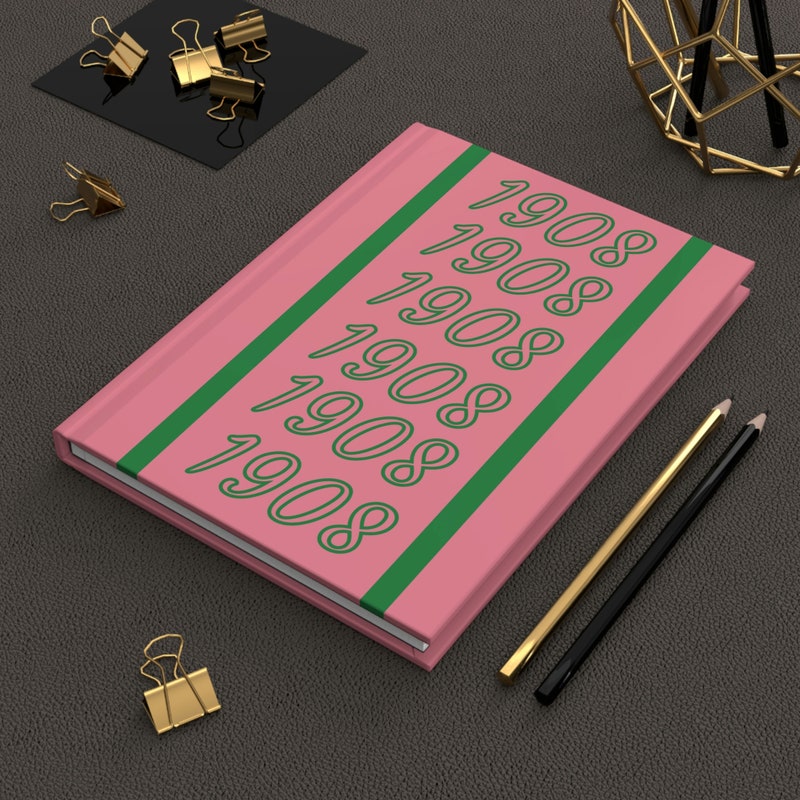 Pink & Green 1908 (Salmon Pink Cover) Hardcover Journal Matte | Diary | Salmon Pink and Apple Green | AKA Inspired | Sorority Gifts