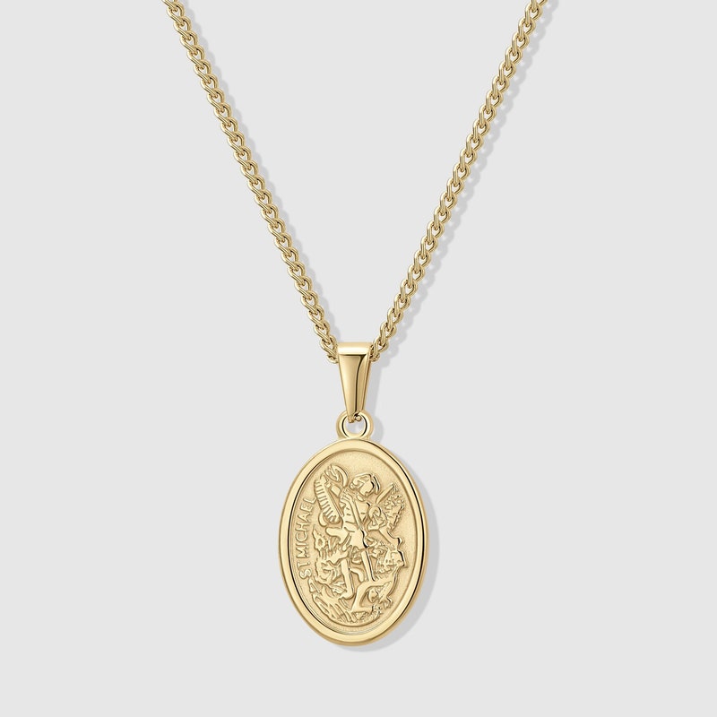 18k Gold St Michael Pendant Saint Michael Medal Man Pendant Man Necklace for Men Pendant for Men Gold Man Necklace Gift Mans Gift For Dad
