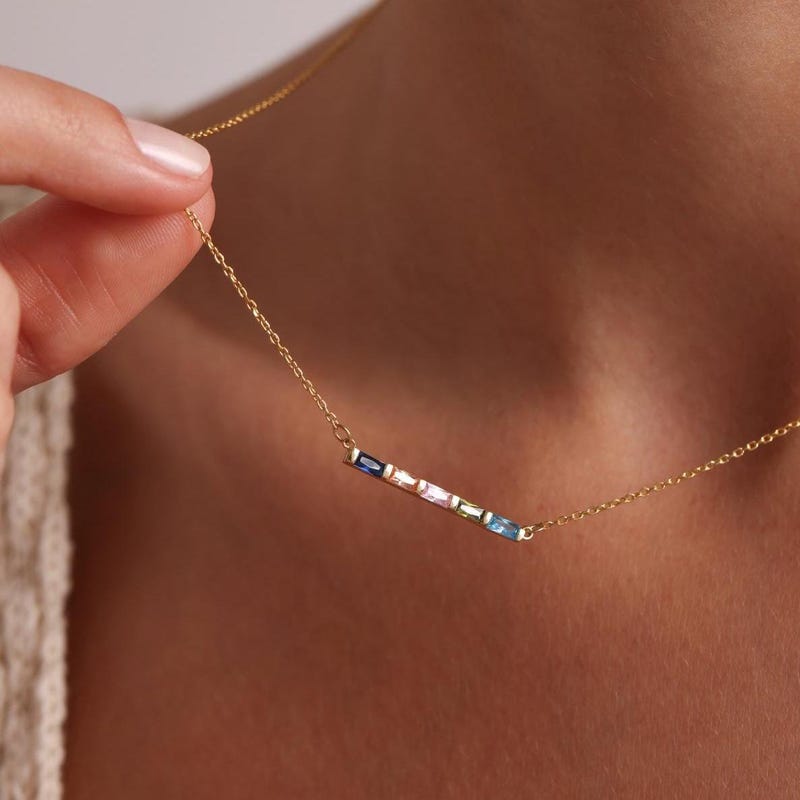 Baguette Birthstone Necklace,Family Birthstone Necklace,Personalized Gift,Mother's Birthstone Jewelry,Mothers Day Gift for Mom,Birthday Gift