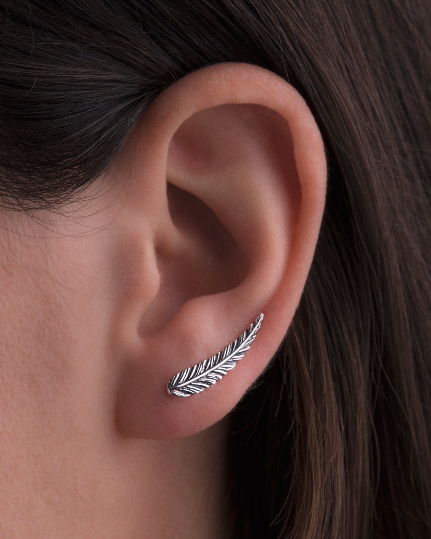 Feather Ear Climber Earrings Boho Sterling Silver Ear Cuff Feather Gold Plated Ear Climber Earrings Bohemian Jewelry - FES018