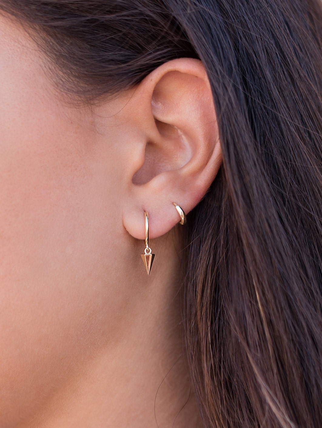 Minimalist & Tiny Second Hole Helix Silver Hoop Earrings - Two sizes available: 6 mm and 9 mm