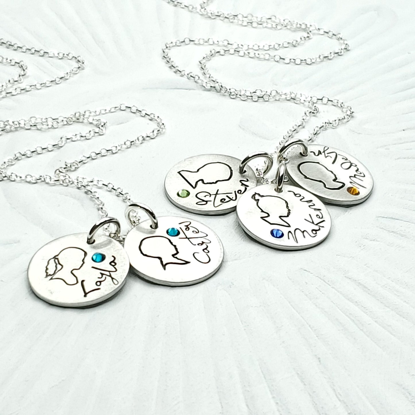 Birthstone Mothers Necklace, Personalized Silhouette and Name Charm Necklace, Gift for Mom, Gift for Grandma