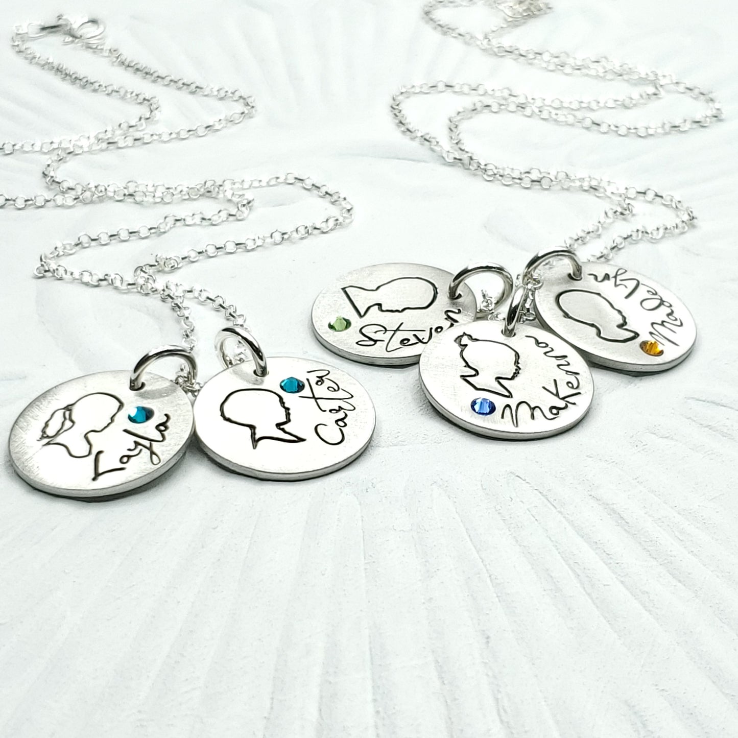 Birthstone Mothers Necklace, Personalized Silhouette and Name Charm Necklace, Gift for Mom, Gift for Grandma