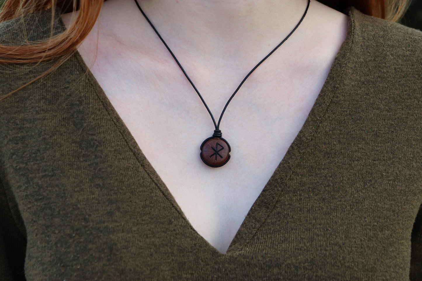 Love Rune Pendant, Viking Necklace, Love Gift Viking Jewelry, Personalized Unisex Wood Necklace